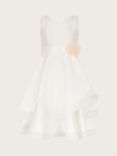 Monsoon Kids' Eleanor Duchess Satin Corsage Ruffle Hem Occasion Dress, Ivory