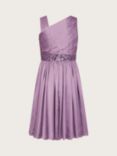 Monsoon Kids' Abigail Satin One Shoulder Occasion Dress, Purple