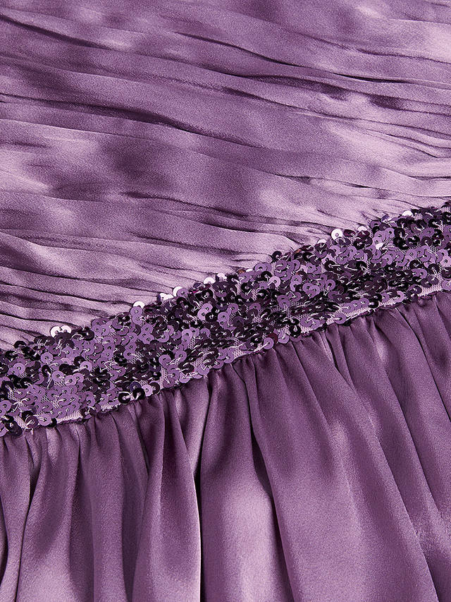 Monsoon Kids' Abigail Satin One Shoulder Occasion Dress, Purple