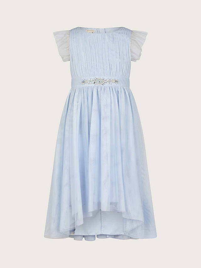Monsoon Kids' Penelope Belted Dress, Pale Blue
