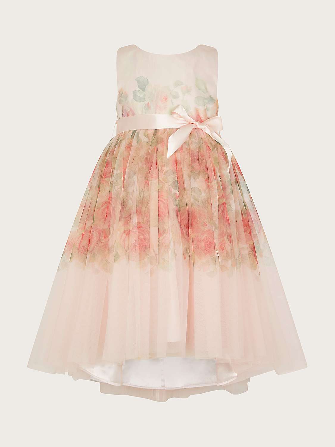 Buy Monsoon Kids' Rosie Ribbons Dip Hem Occasion Dress, Pink Online at johnlewis.com