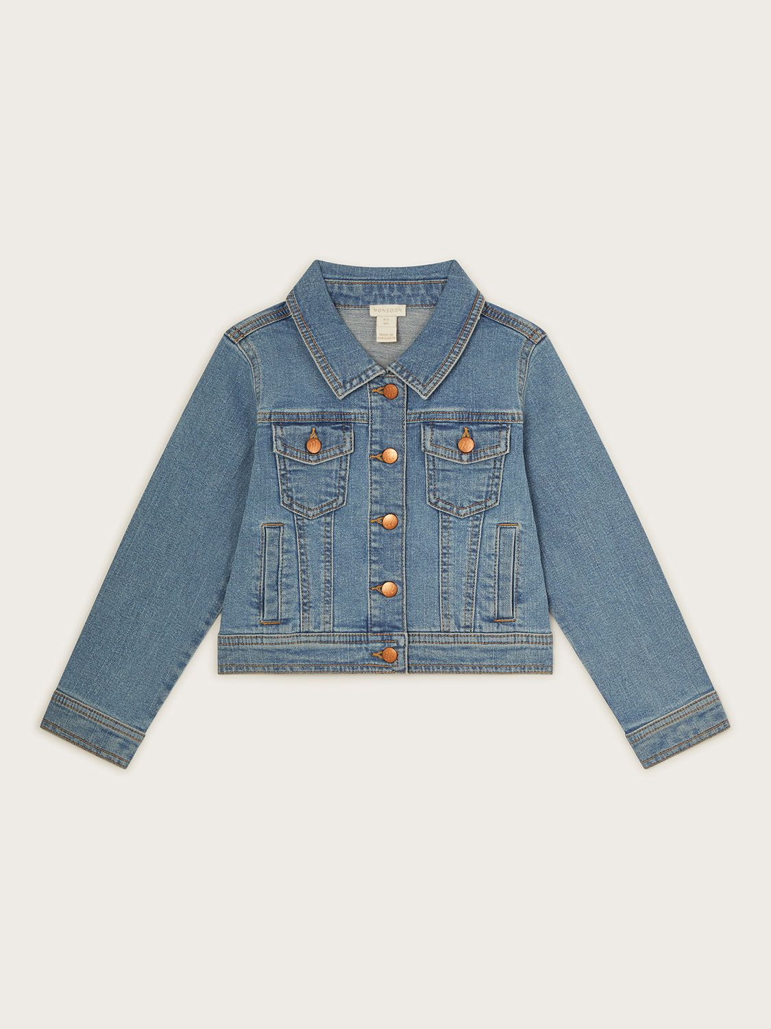 Buy Monsoon Kids' Plain Cropped Denim Jacket, Blue Online at johnlewis.com
