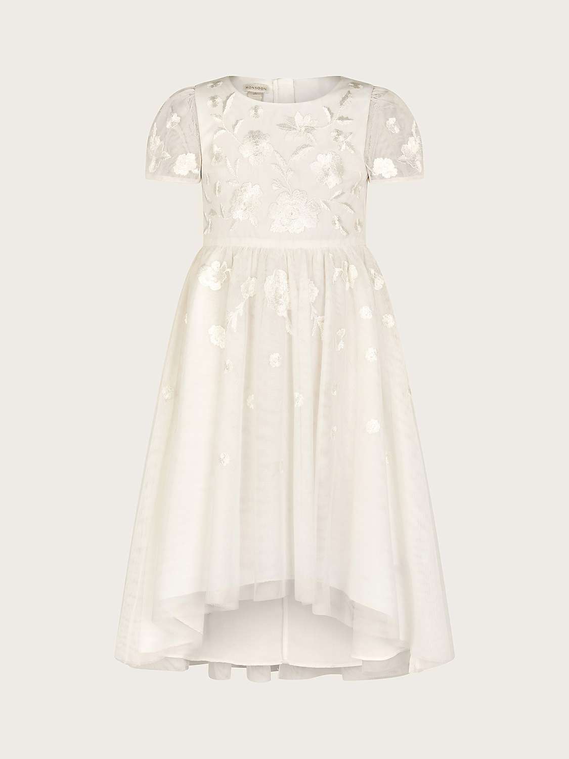 Buy Monsoon Kids' Luna Embroidered Dip Hem Occasion Dress, Ivory Online at johnlewis.com