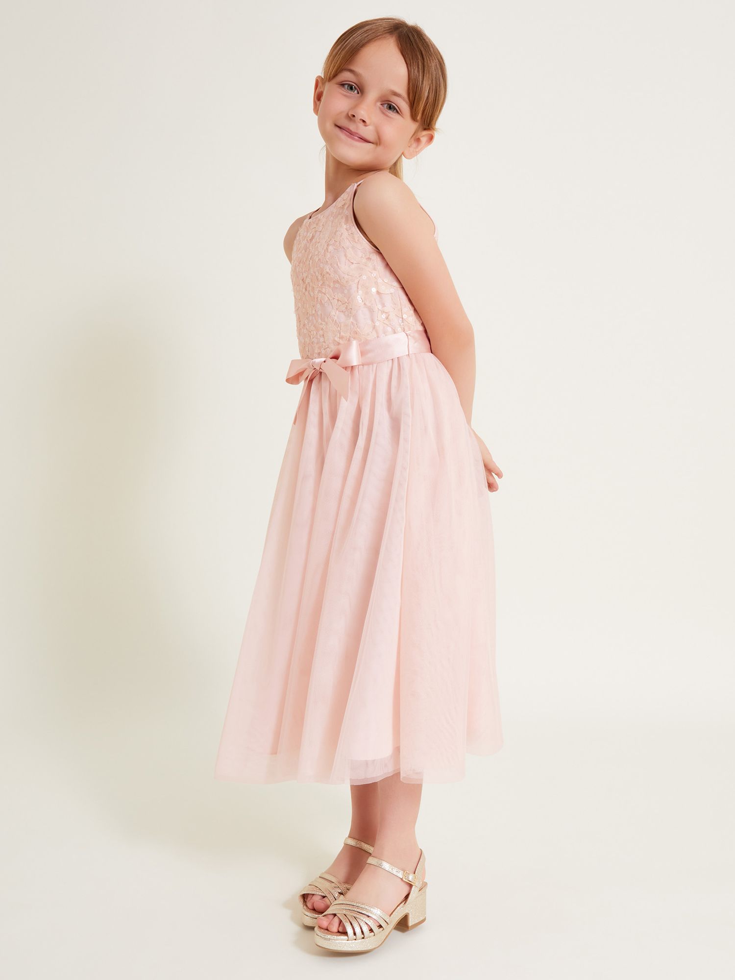 Monsoon Kids' Lacey Truth Sequin Occasion Dress, Pink, 14-15 years
