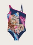 Monsoon Kids' Leopard Graphic Swimsuit, Navy/Multi