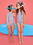 Monsoon Kids' Foil Floral Frill UPF50 Long Sleeve Swimsuit, Blue