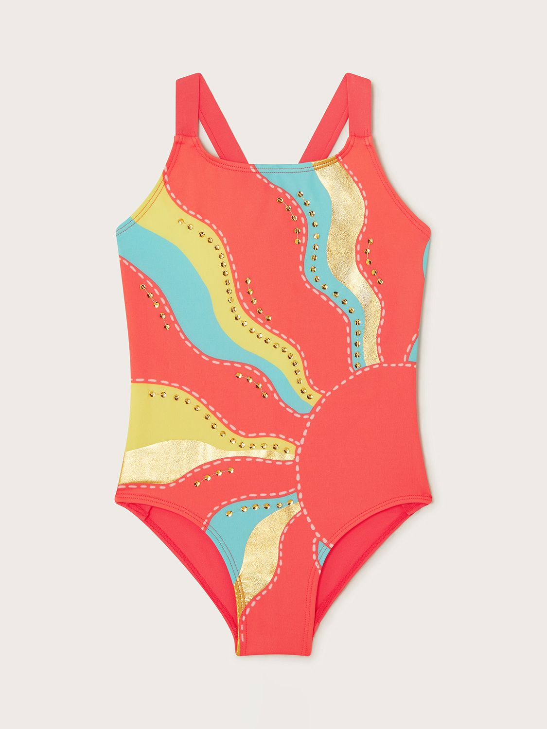 Monsoon Kids' Sunshine Sequin Swimsuit, Coral, 3-4 years