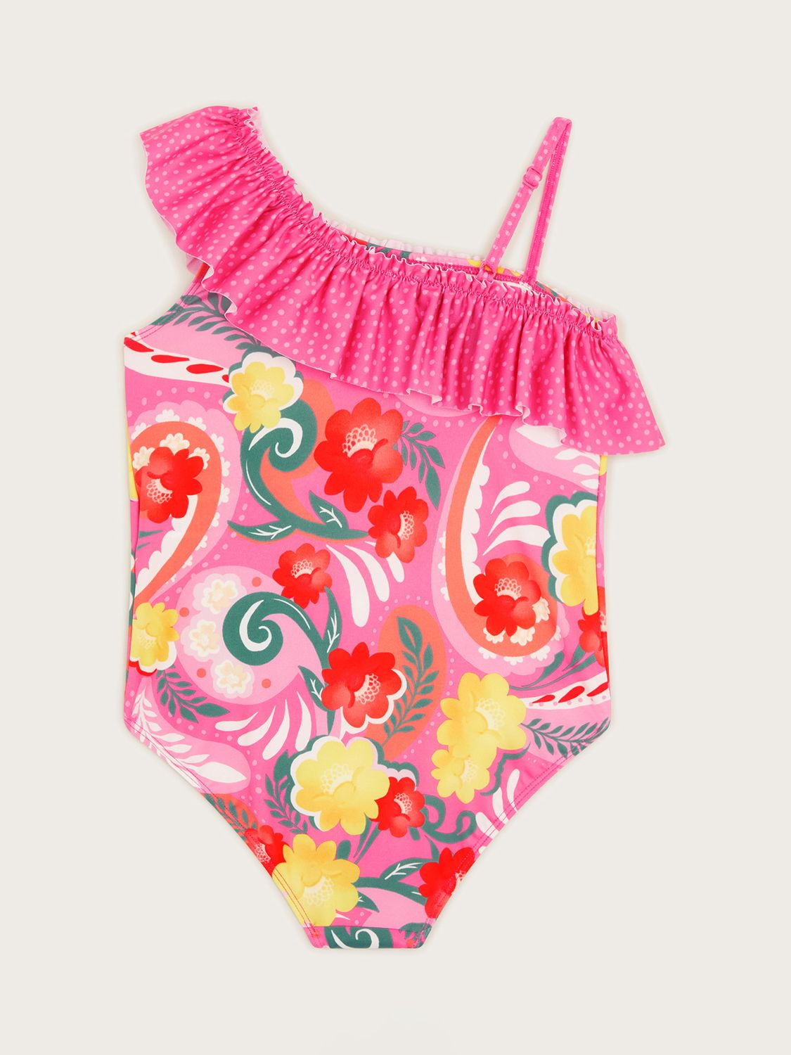 Monsoon Kids' Floral Swirl Ruffle Bow Swimsuit, Pink