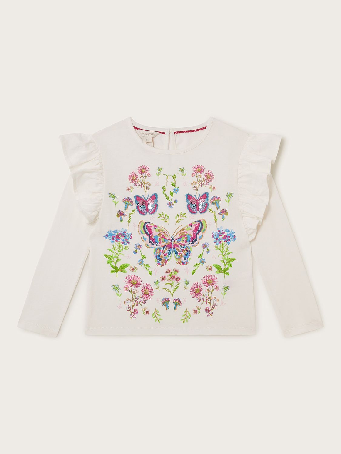 Buy Monsoon Kids' Butterfly Cotton Long Sleeve Top, Ivory Online at johnlewis.com