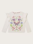 Monsoon Kids' Butterfly Cotton Long Sleeve Top, Ivory