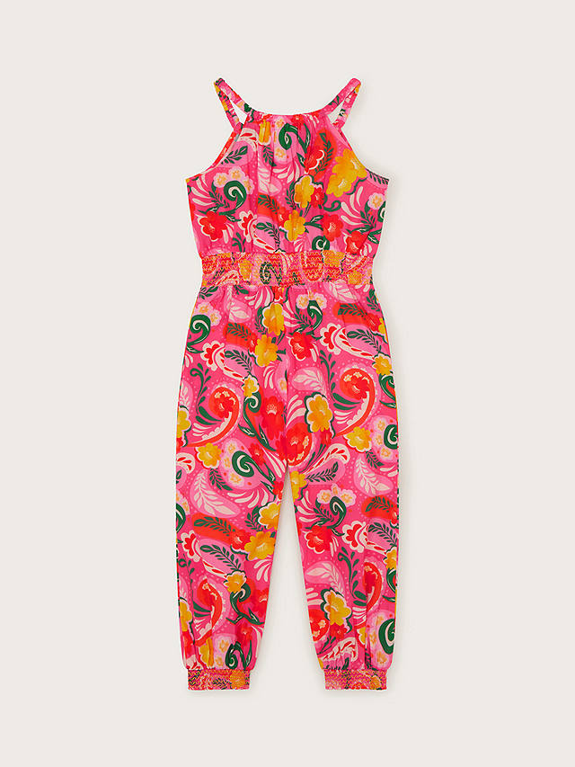 Monsoon Kids' Floral Swirl Shirred Jumpsuit, Pink