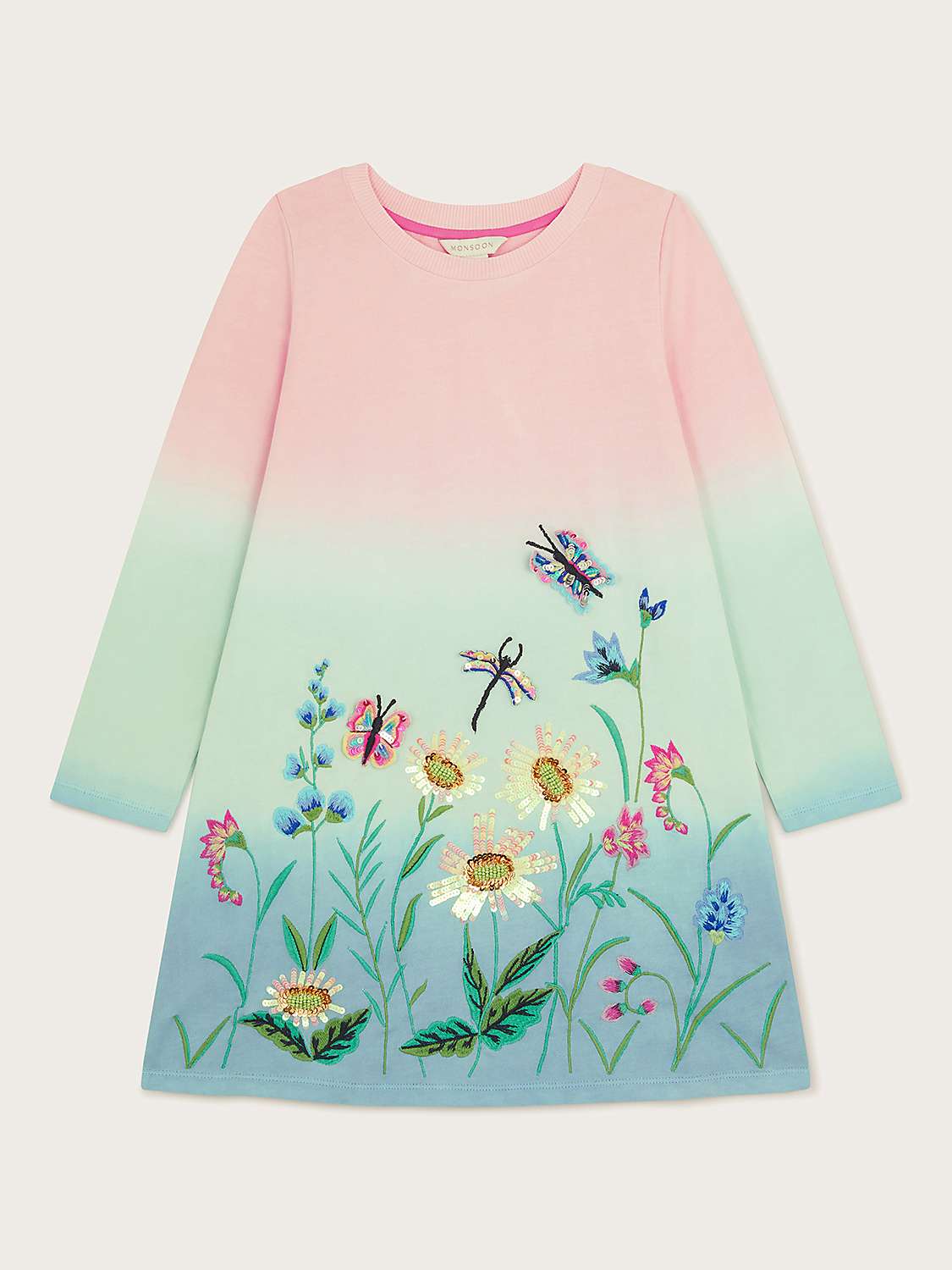 Buy Monsoon Kids' Floral Embroidered Ombre Sweatshirt Dress, Aqua Online at johnlewis.com
