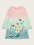 Monsoon Kids' Floral Embroidered Ombre Sweatshirt Dress, Aqua