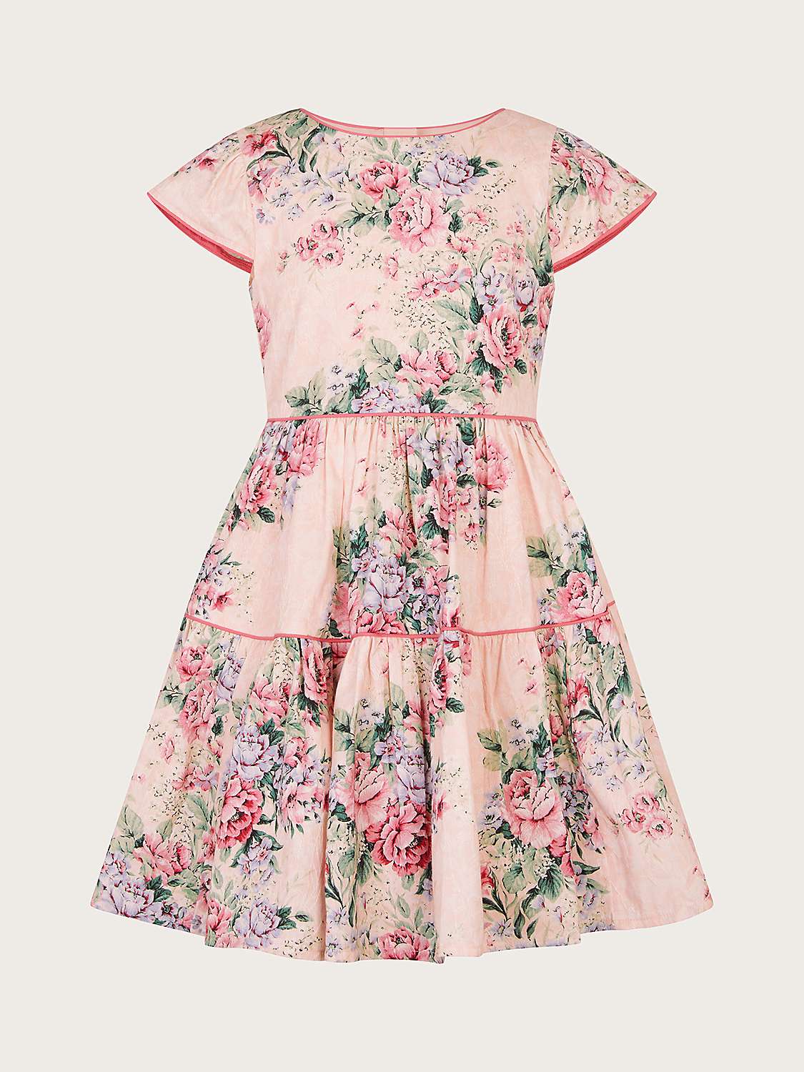 Buy Monsoon Kids' Jacquard Rose Tiered Dress, Pale Pink Online at johnlewis.com