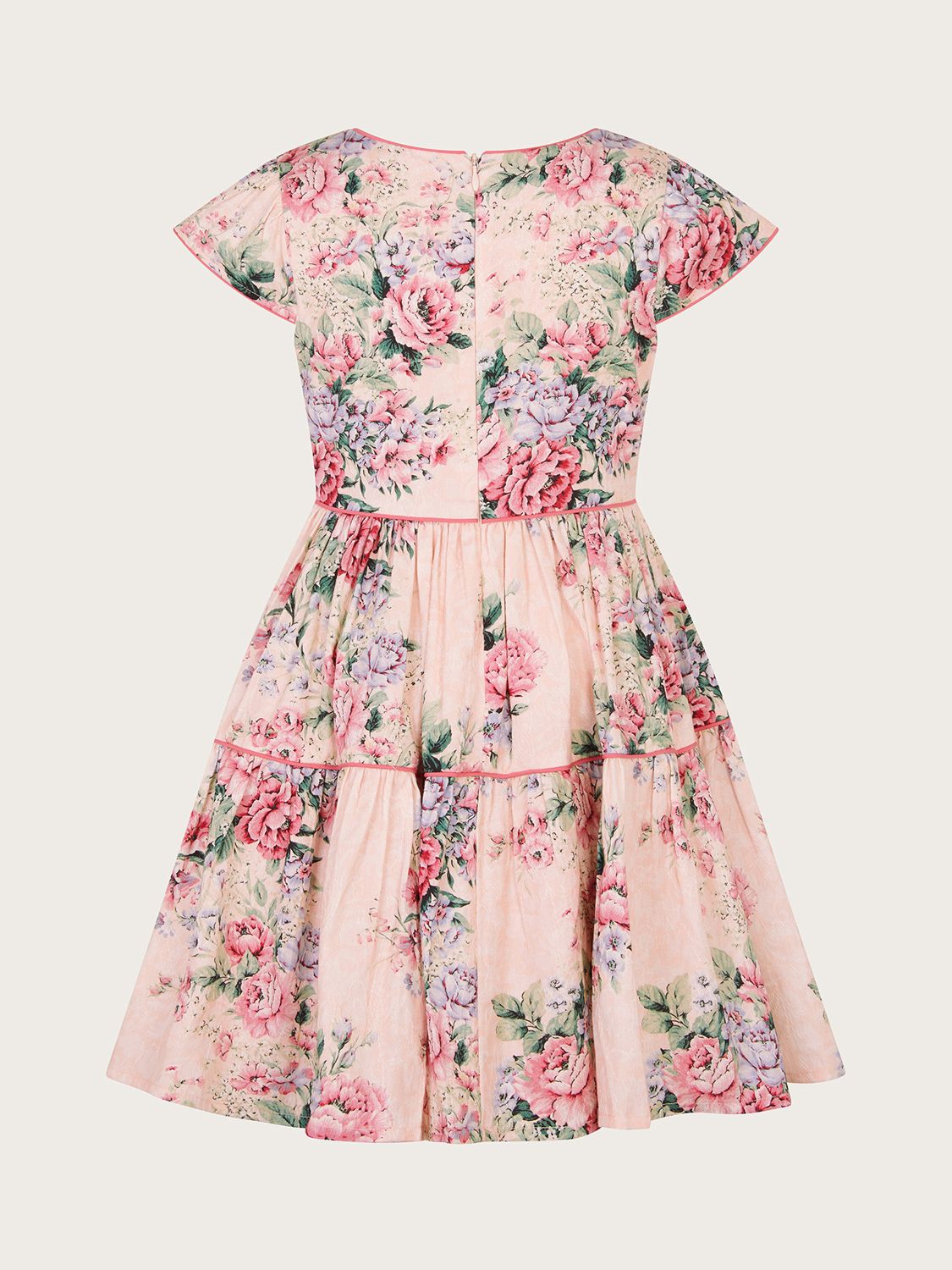 Buy Monsoon Kids' Jacquard Rose Tiered Dress, Pale Pink Online at johnlewis.com