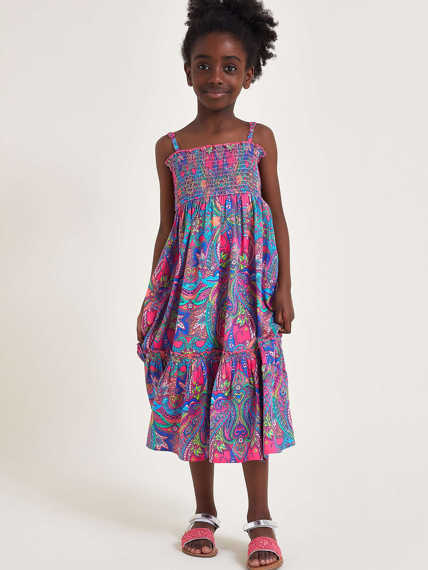 Buy Monsoon Kids' Paisley Shirred Tiered Midi Dress, Pink Online at johnlewis.com