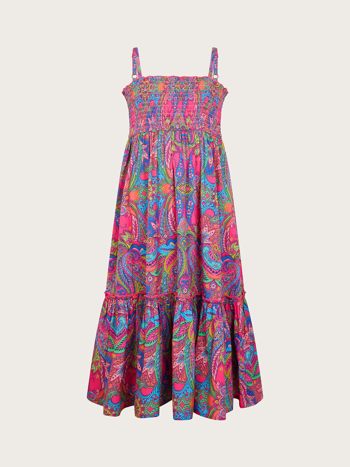 Buy Monsoon Kids' Paisley Shirred Tiered Midi Dress, Pink Online at johnlewis.com