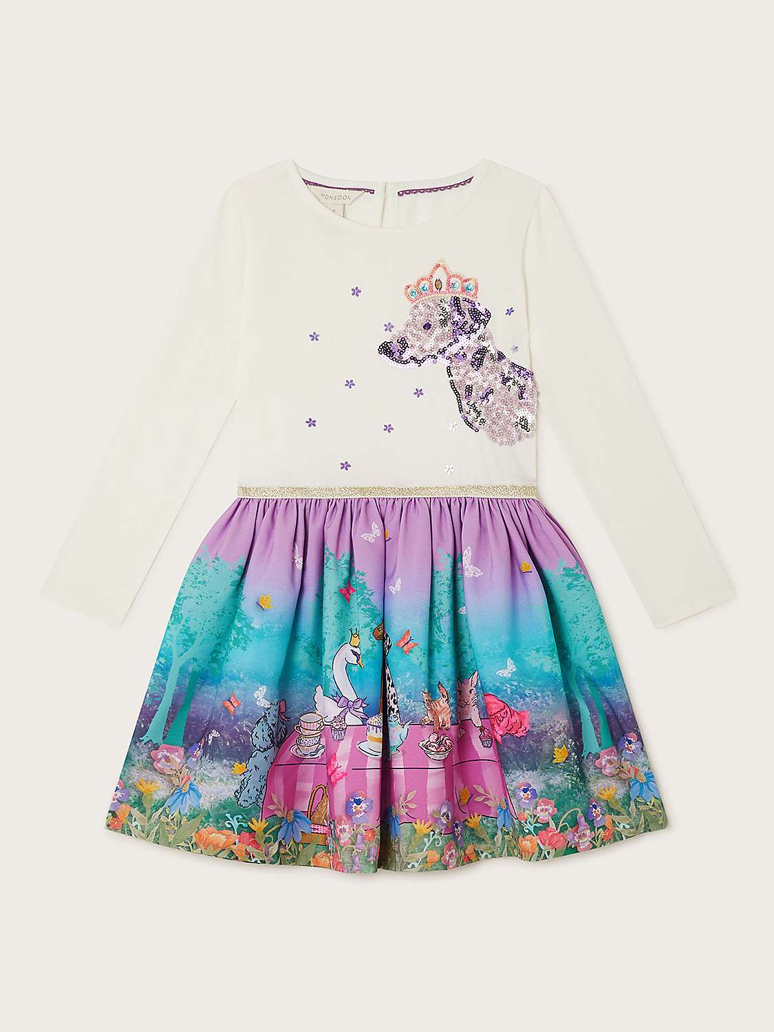 Buy Monsoon Kids' Sequin Dog Garden Party Border Dress, Lilac Online at johnlewis.com