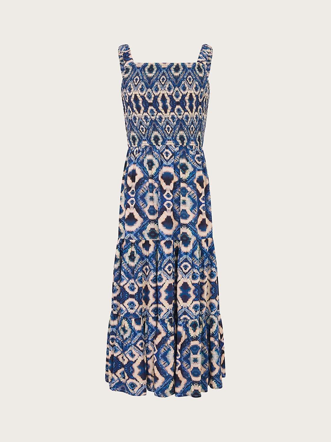 Buy Monsoon Kids' Storm Batik Shirred Tiered Maxi Dress, Blue Online at johnlewis.com