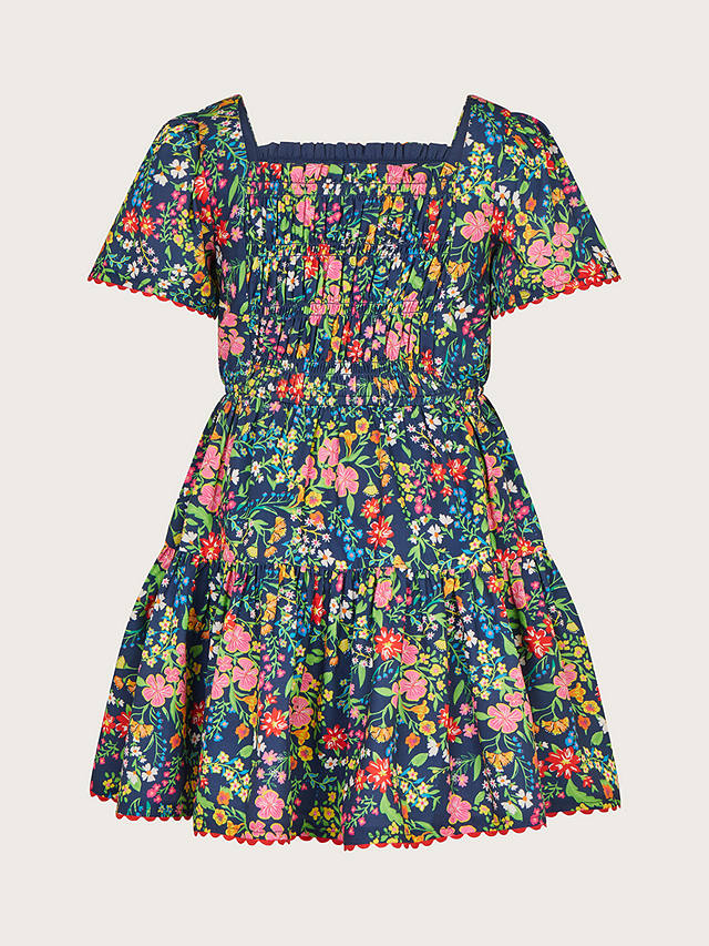 Monsoon Kids' Paisley Floral Print Dress, Navy/Multi