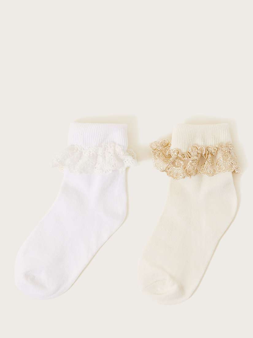 Buy Monsoon Kids' Lace Frill Top Ankle Socks, Pack Of 2, Ivory/White Online at johnlewis.com