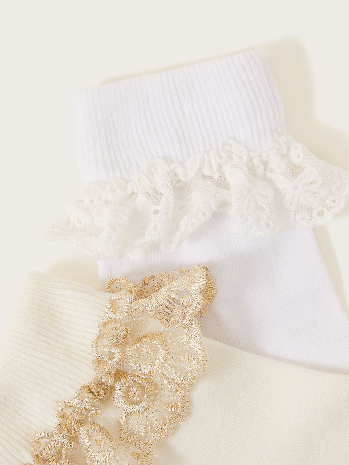 Buy Monsoon Kids' Lace Frill Top Ankle Socks, Pack Of 2, Ivory/White Online at johnlewis.com