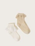 Monsoon Kids' Lace Frill Ankle Socks, Pack Of 2, Gold/Ivory