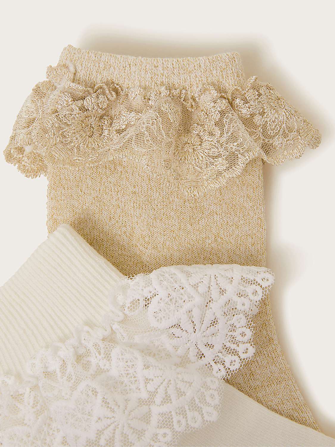 Buy Monsoon Kids' Lace Frill Ankle Socks, Pack Of 2, Gold/Ivory Online at johnlewis.com
