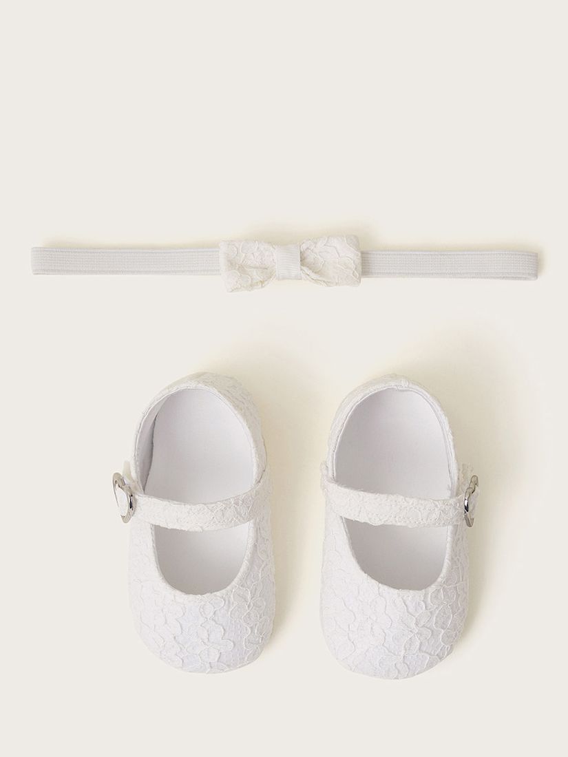 Monsoon Baby Lace Heart Booties & Bando Set, Ivory, 0-3 months