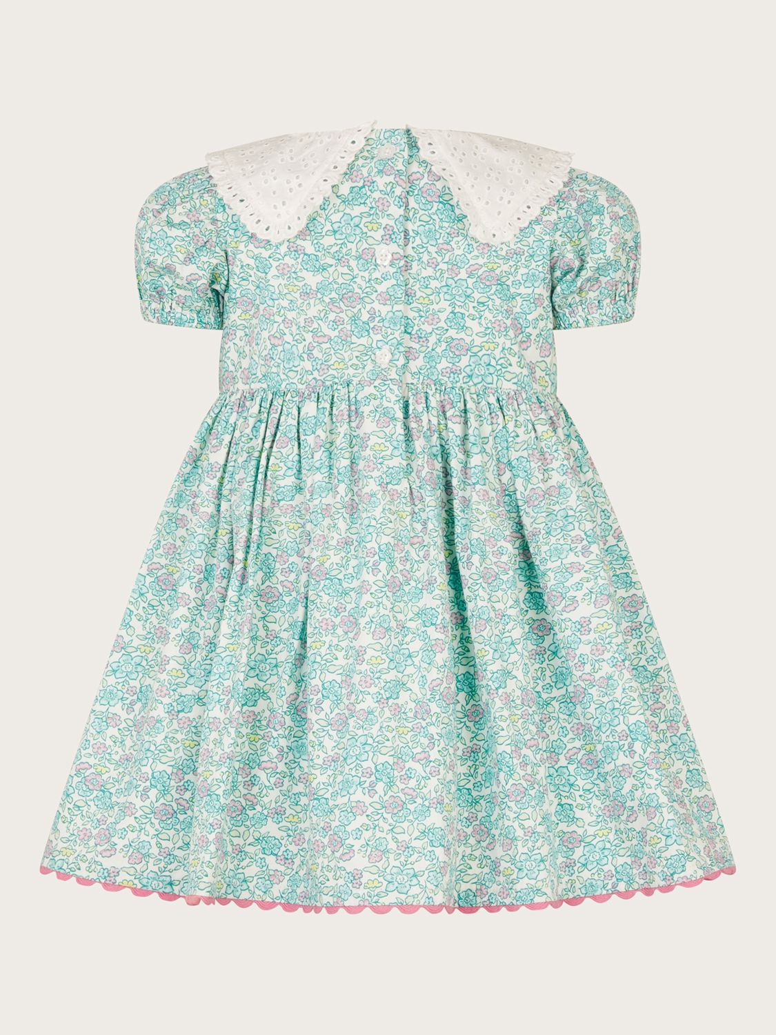 Monsoon Baby Ditsy Teacup Dress, Aqua, 3-6 months