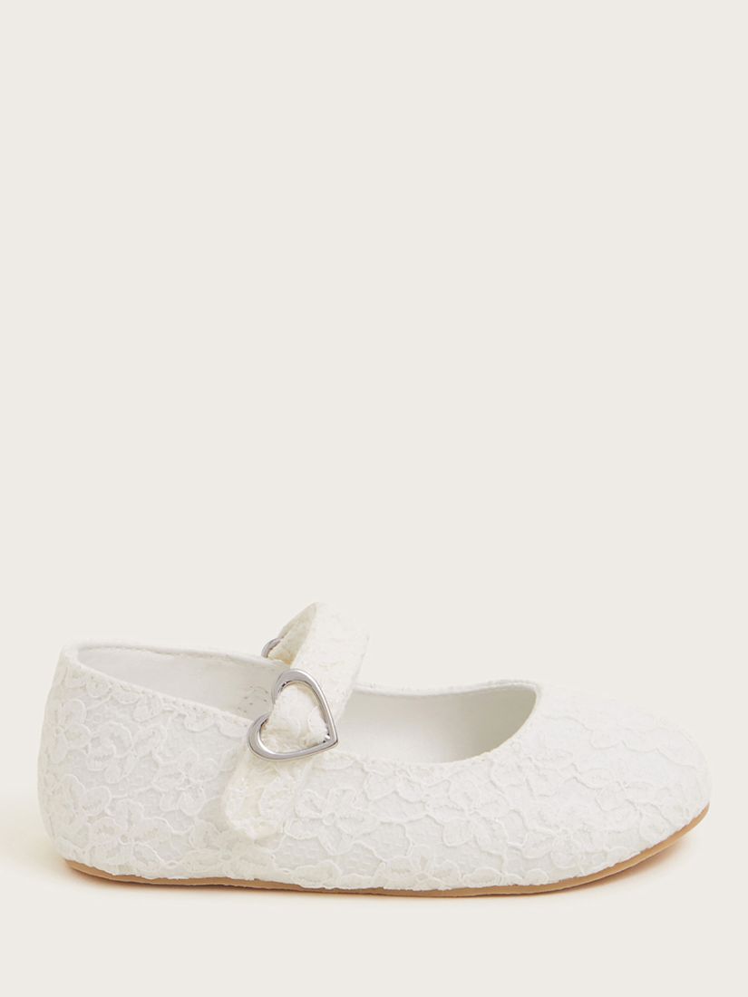 Monsoon Baby Lacey Heart Buckle Walker Shoes, Ivory, 2 Jnr