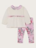 Monsoon Baby Floral Ruffle Top & Leggings Set, Pink
