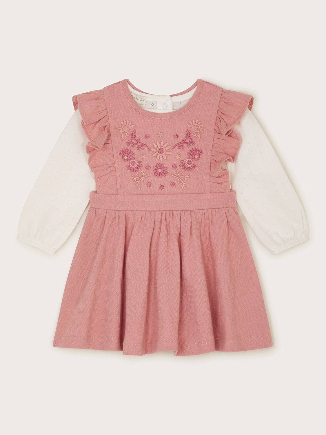 Monsoon Kids' Lace Ruffle Dress, Pink at John Lewis & Partners