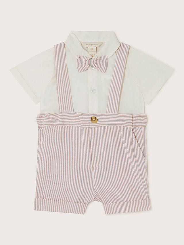 Monsoon Baby Sammy Stripe Brace Shorts, Shirt & Bow Tie Set, Stone