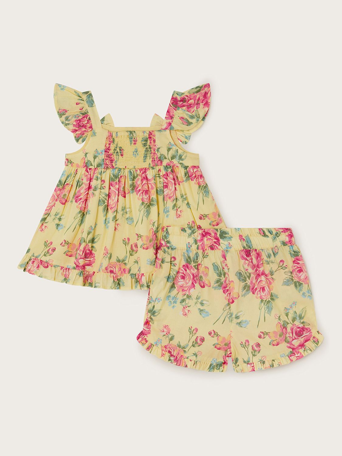 Monsoon Baby Floral Frill Top & Shorts Set, Yellow, 0-3 months