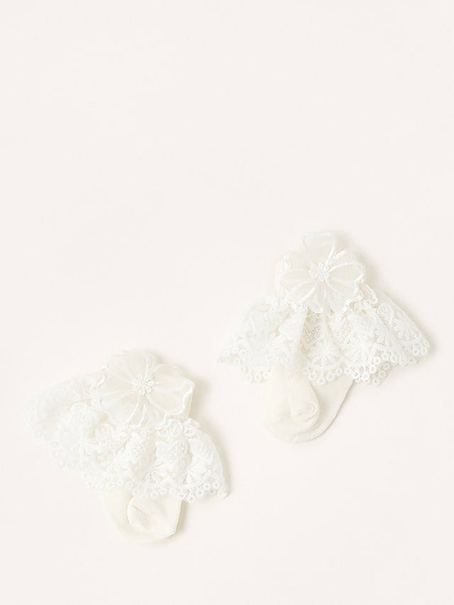Monsoon Baby Lace Top Socks & Headband Set, Ivory
