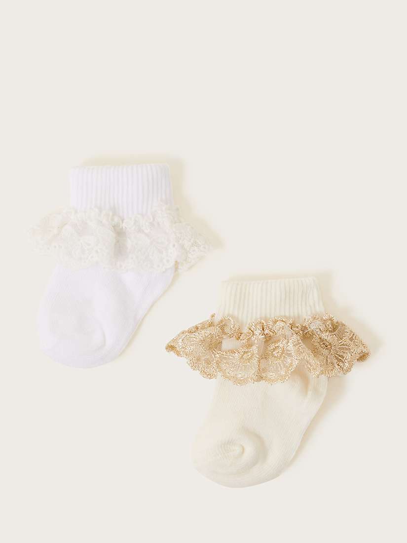 Buy Monsoon Baby Lace Frill Top Ankle Socks, Pack Of 2, Ivory/White Online at johnlewis.com