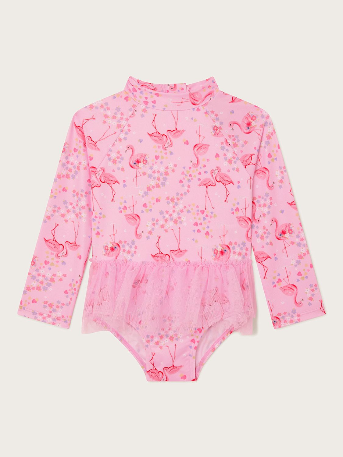 Monsoon Baby UPF50 Flamingo Print Frill Swimsuit, Pink, 0-3 months