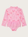 Monsoon Baby UPF50 Flamingo Print Frill Swimsuit, Pink