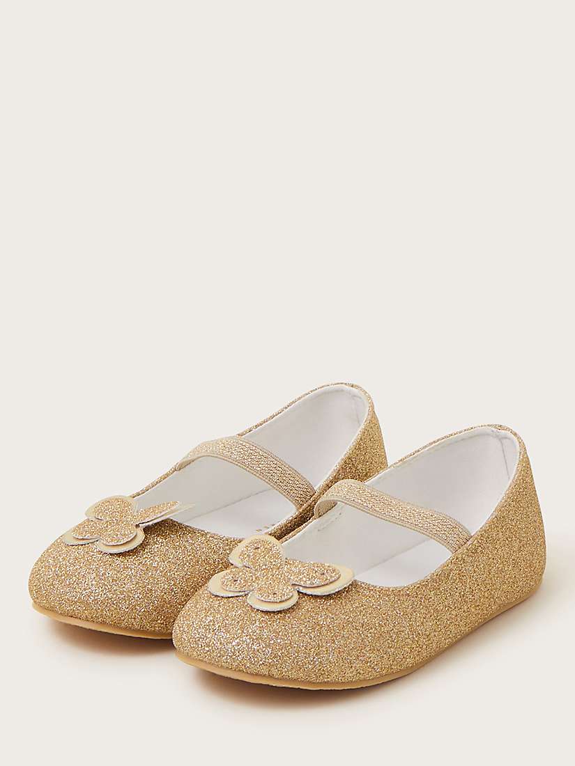 Buy Monsoon Baby Walker Glitter Butterfly Shoes, Gold Online at johnlewis.com
