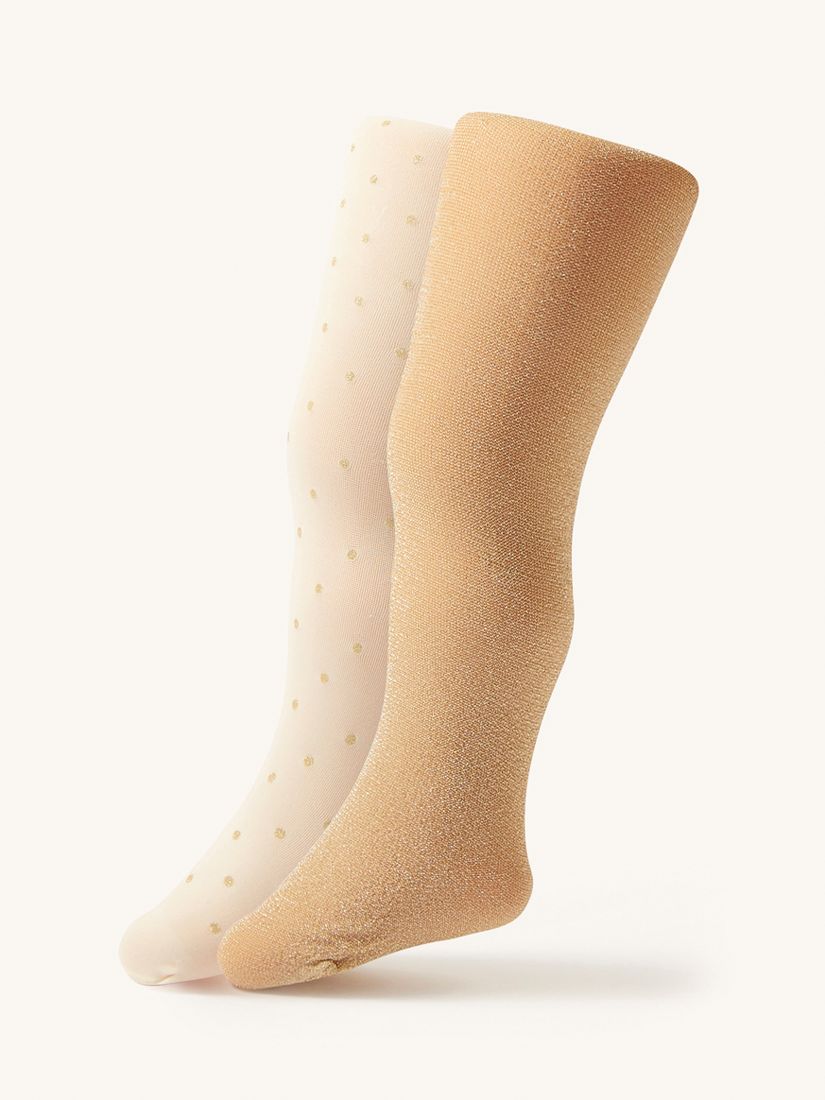 Monsoon Baby Sparkle Glitter Tights, Pack of 2, Gold at John Lewis