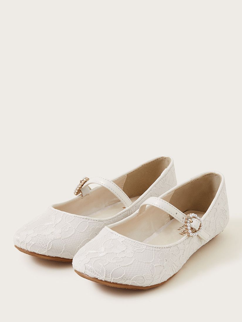Monsoon Kids' Pretty Lacey Ballerina Shoes, Ivory at John Lewis & Partners