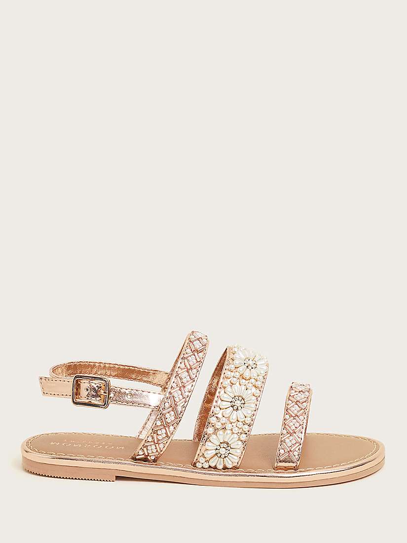 Buy Monsoon Kids' Pearly Beaded Flower Sandals, Rose Gold Online at johnlewis.com
