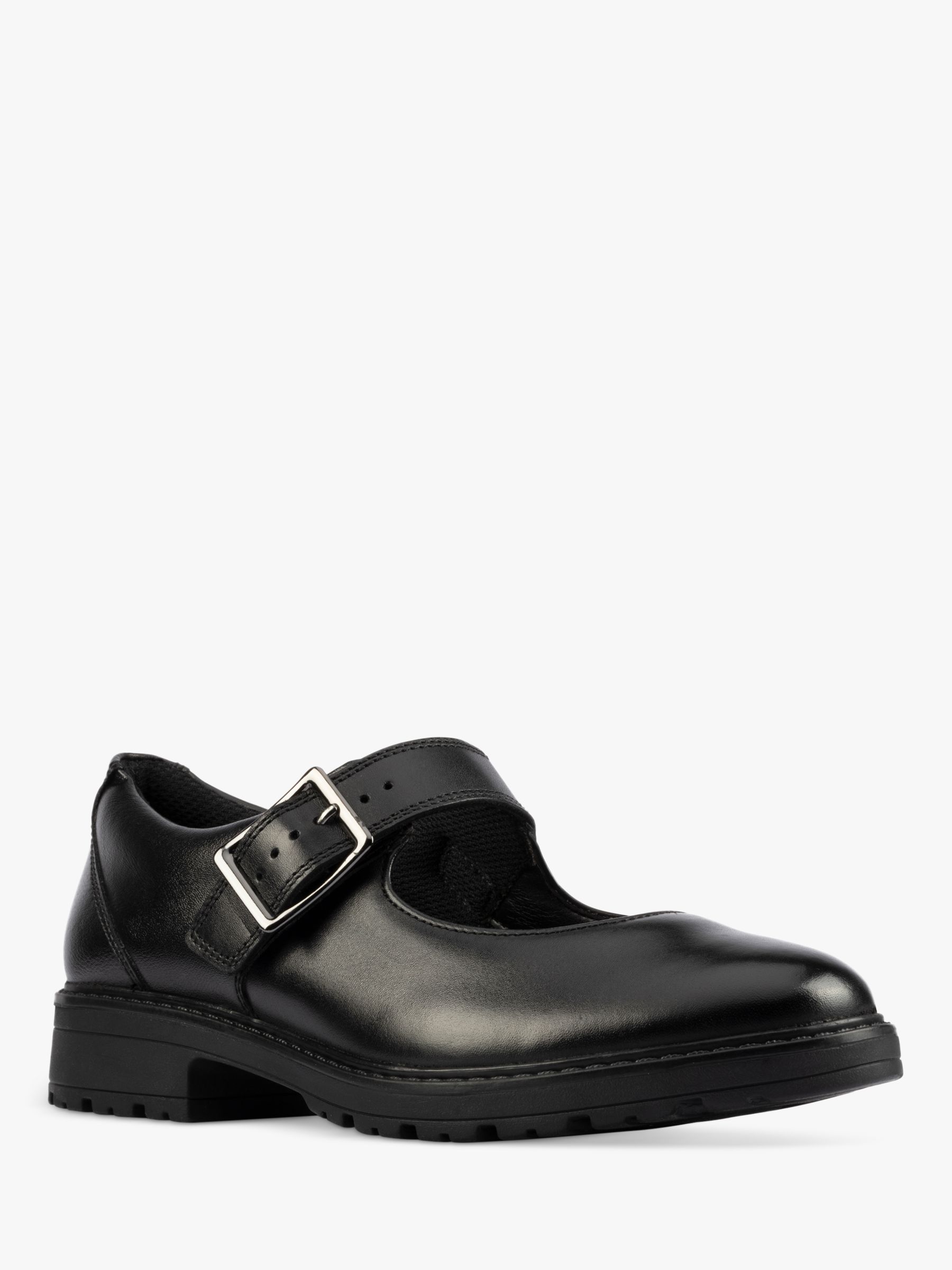 Clarks Kids' Loxham Walk Buckle Leather School Shoes, Black, 3F