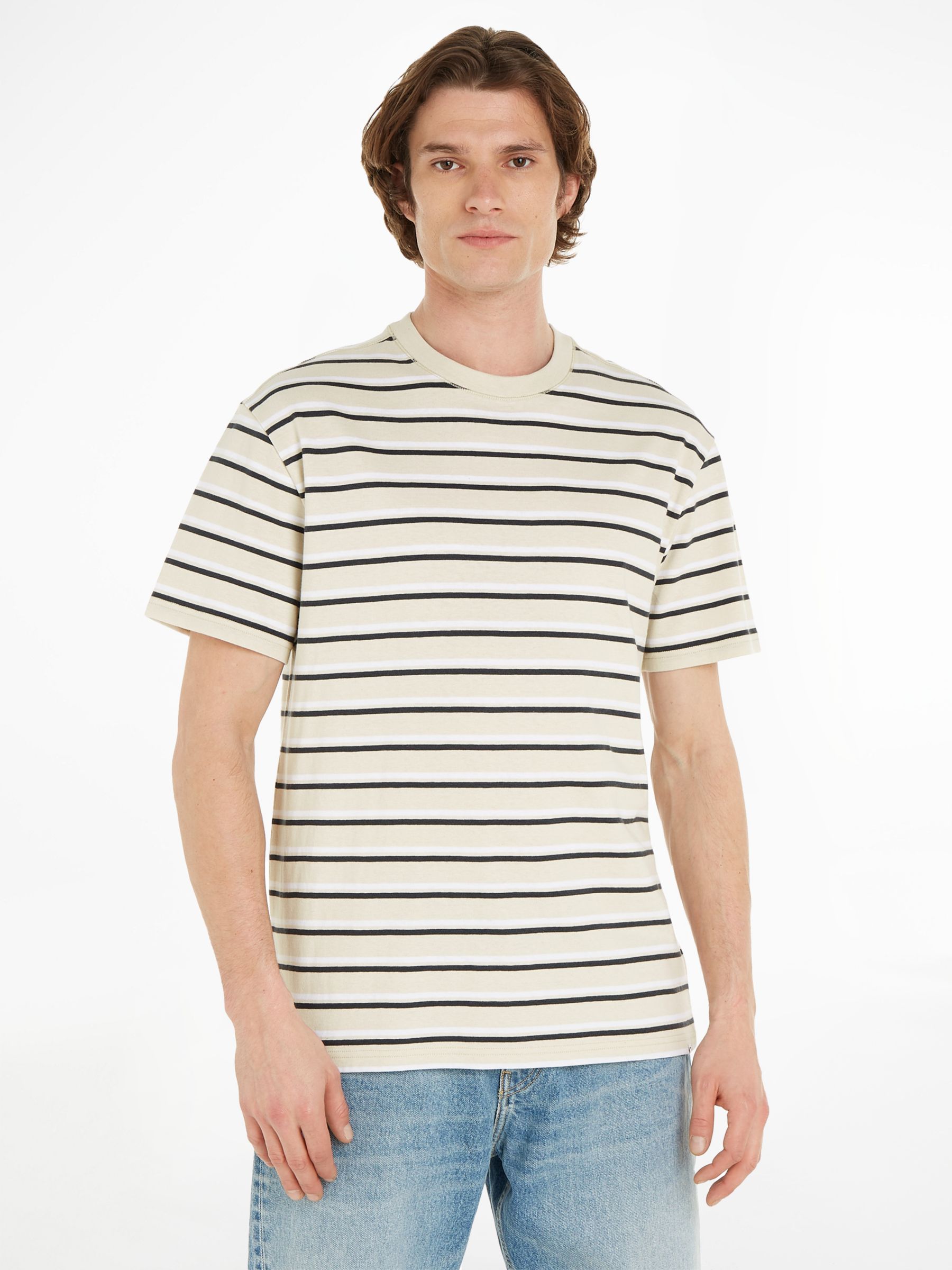 Tommy Jeans Rib Knit Stripe Short Sleeve T-Shirt, Newsprint/Multi, XL