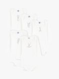 Petit Bateau Baby Rabbit Print, Long Sleeve Bodysuits, Pack of 5, White/Multi