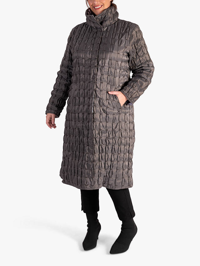 chesca Quilted Japanese Print Reversible Long Coat, Dark Grey/Multi