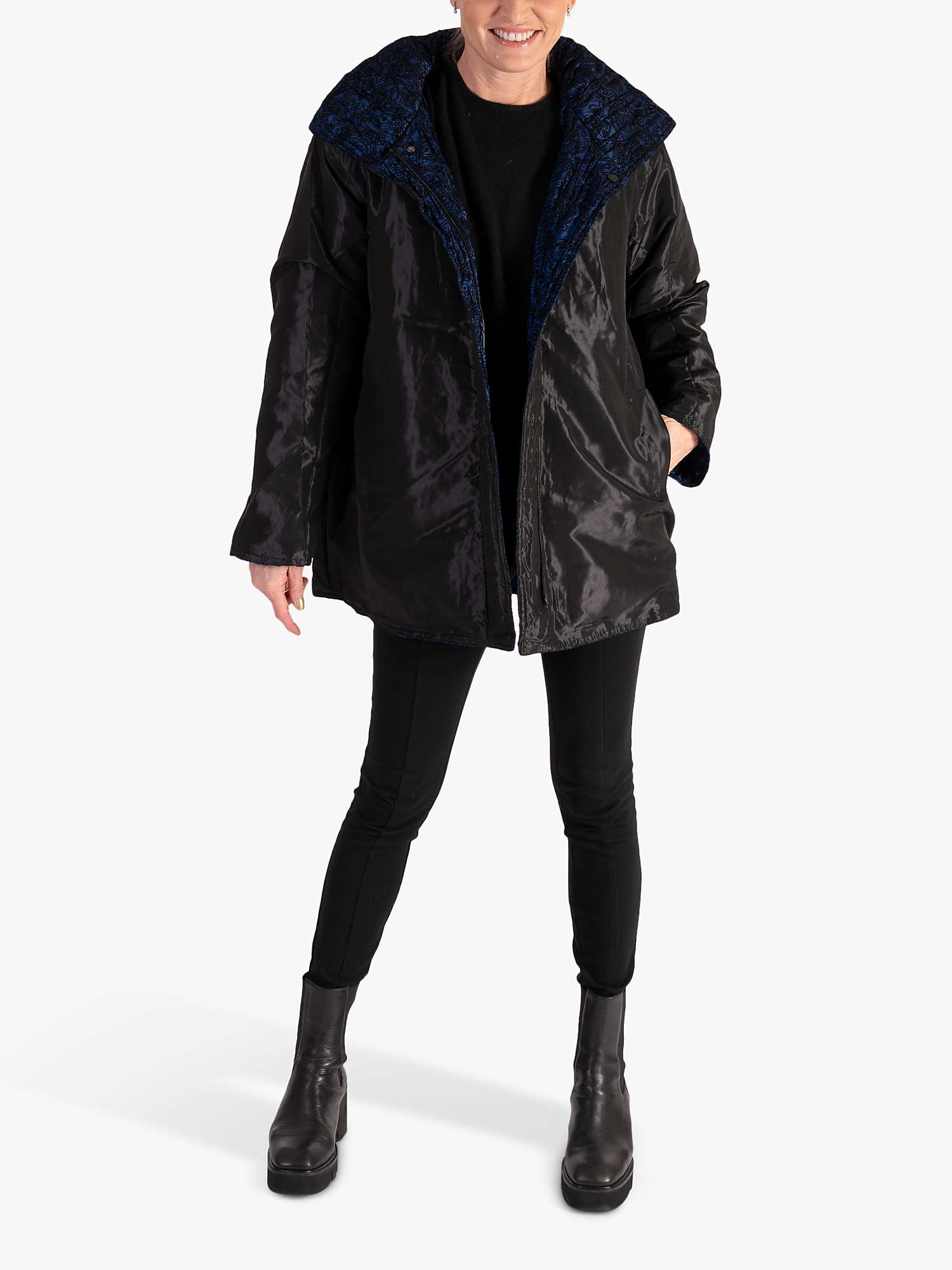 Buy chesca Paisley Flocked Quilted Reversible Coat, Navy/Black Online at johnlewis.com