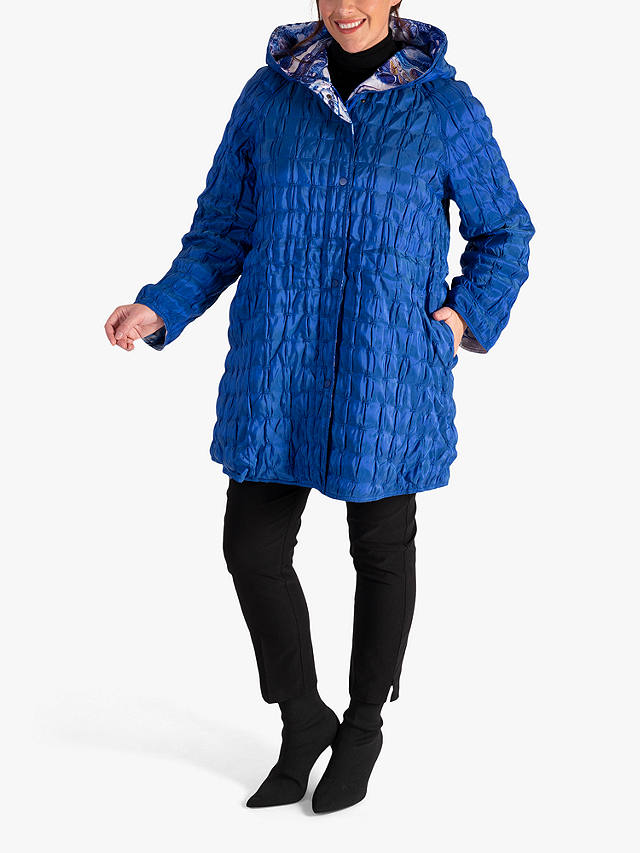 chesca Marbled Print Quilted Reversible Coat, Cobalt/Multi