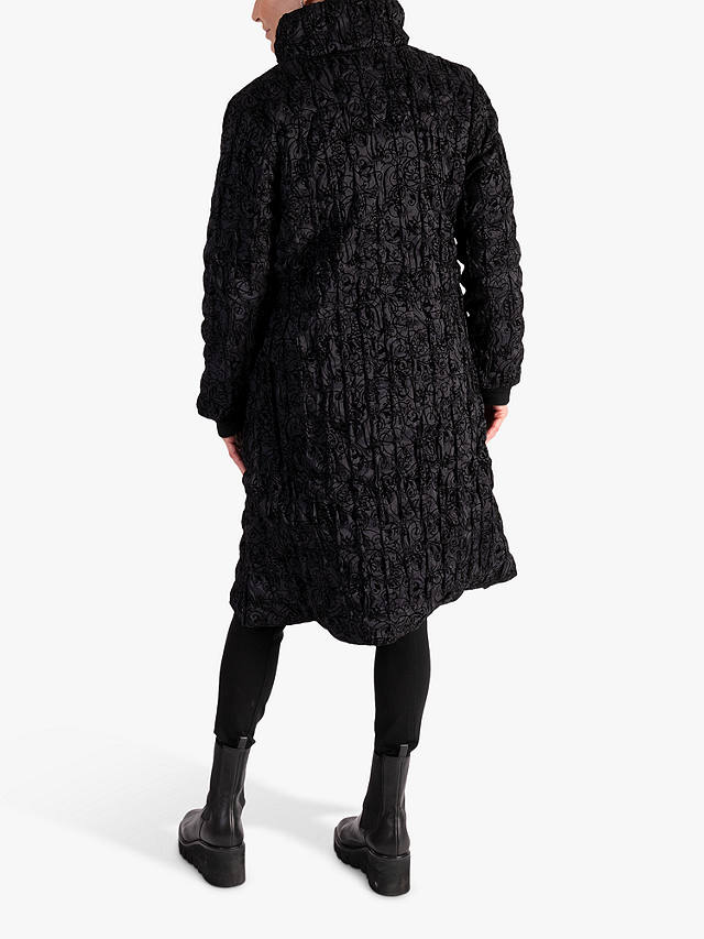 chesca Swirl Flocked Quilted Reversible Long Coat, Black/Black
